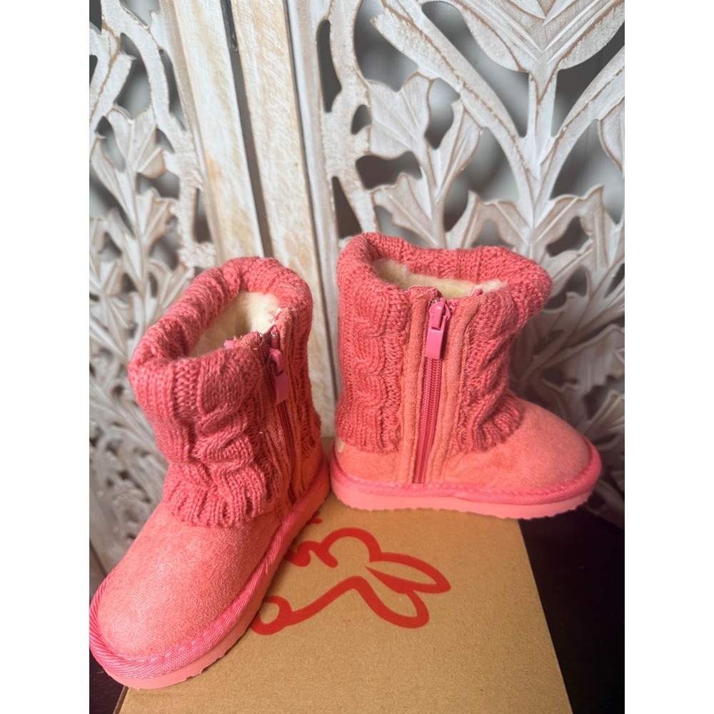 Liv Boots Kids Salmon Pink Cable Knit Shearling Lined Winter Boots LV889 Size S - Picture 3 of 10